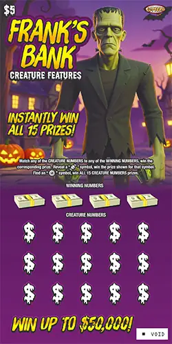 Creature Features Nebraska scratch game ticket
