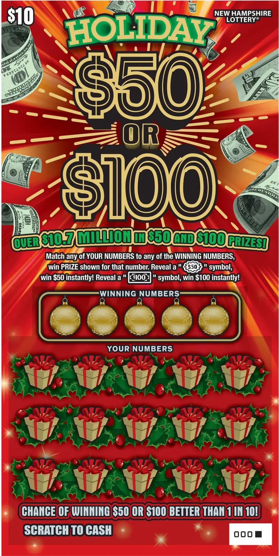 $50 or $100 Series V New Hampshire scratch game ticket
