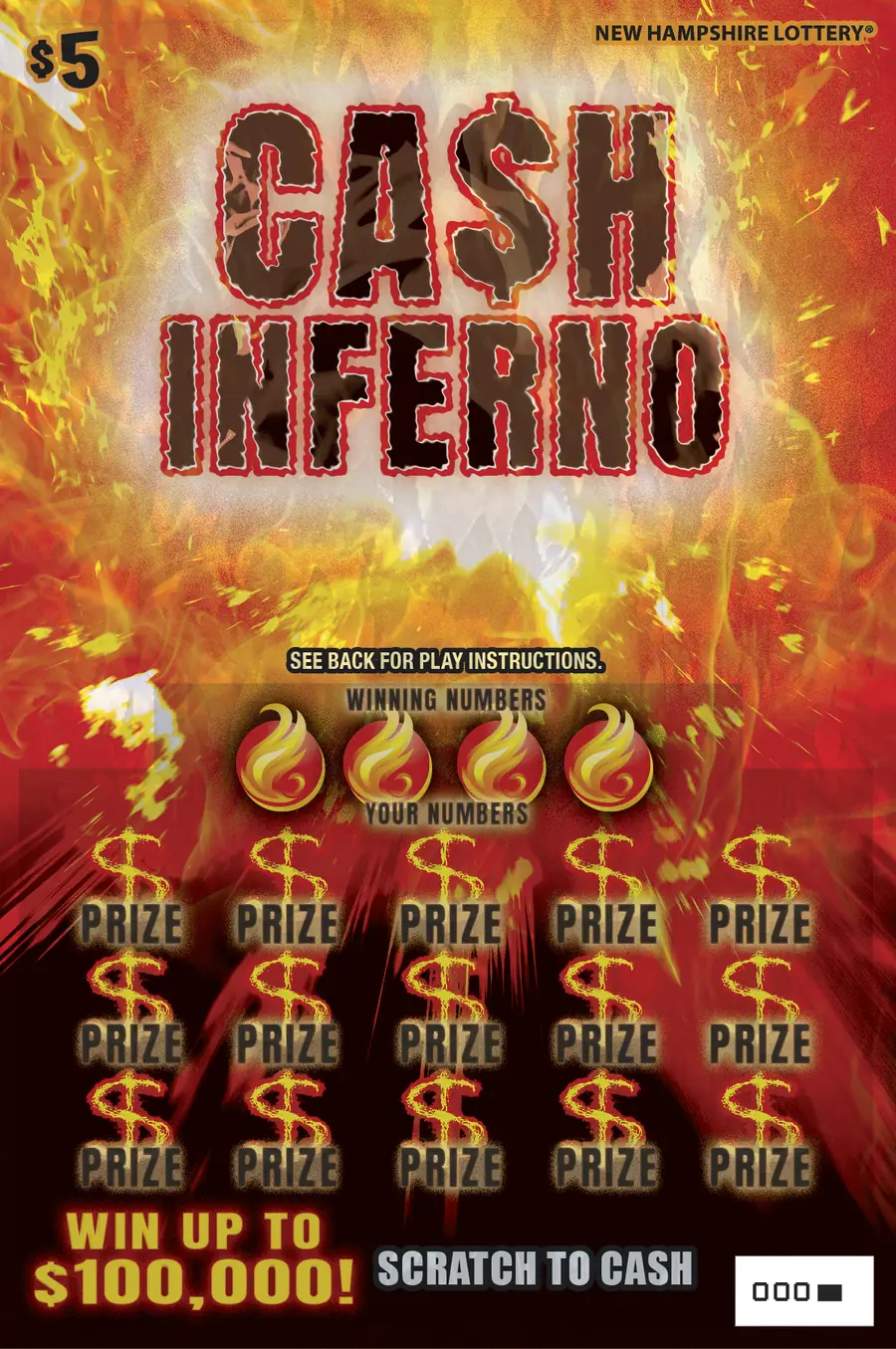 Cash Inferno New Hampshire scratch game ticket