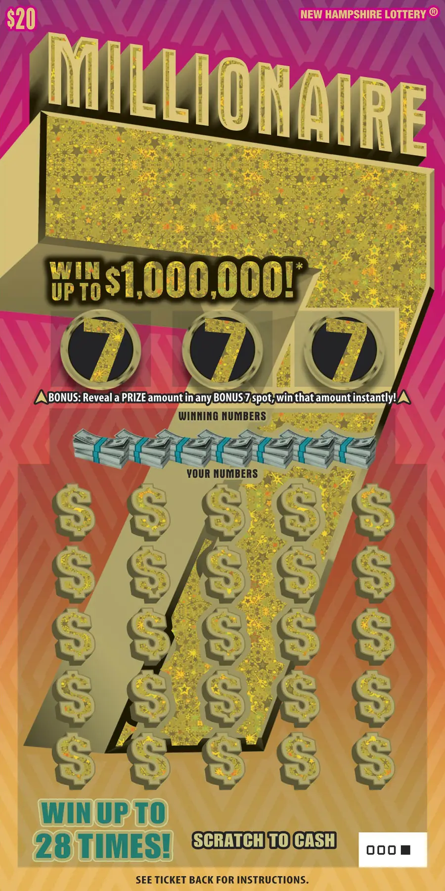 Millionaire 7 New Hampshire scratch game ticket