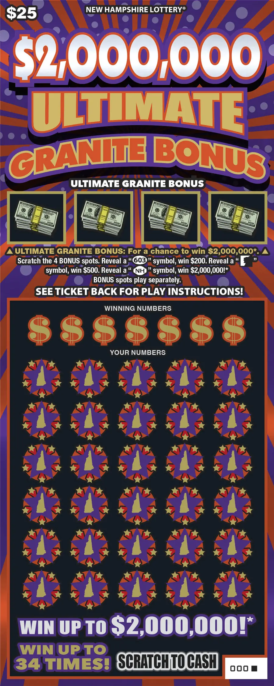 $2,000,000 Ultimate Granite Bonus New Hampshire scratch game ticket