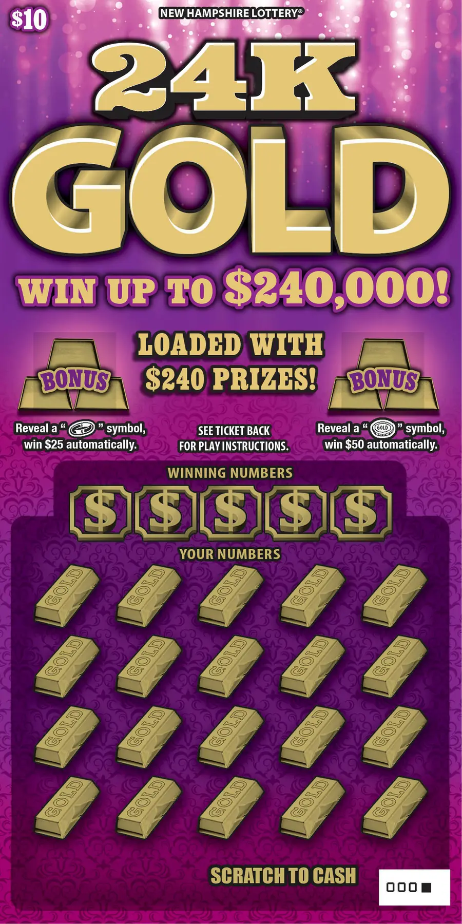 24K Gold New Hampshire scratch game ticket