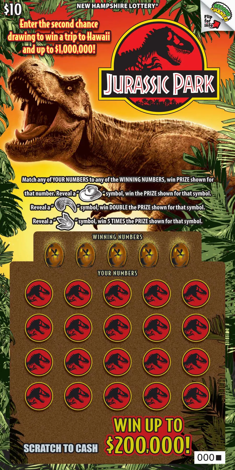 JURASSIC PARK® New Hampshire scratch game ticket