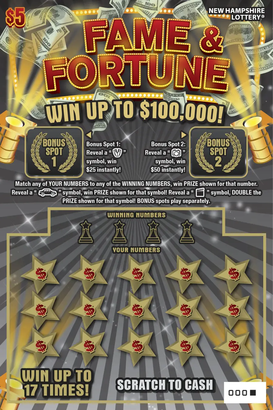 Fame & Fortune New Hampshire scratch game ticket