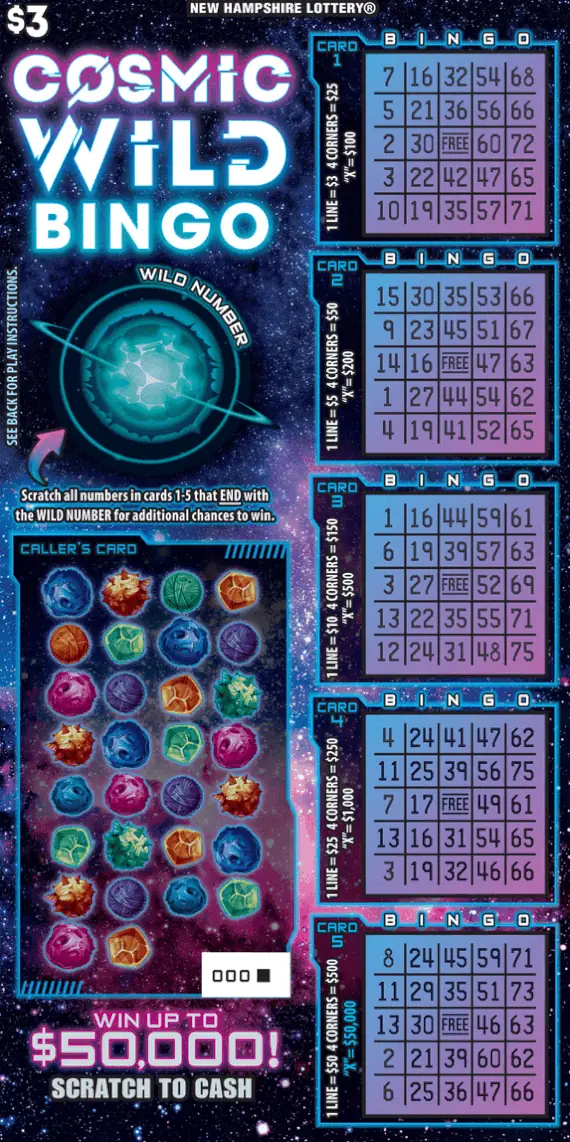 Cosmic Wild Bingo New Hampshire scratch game ticket