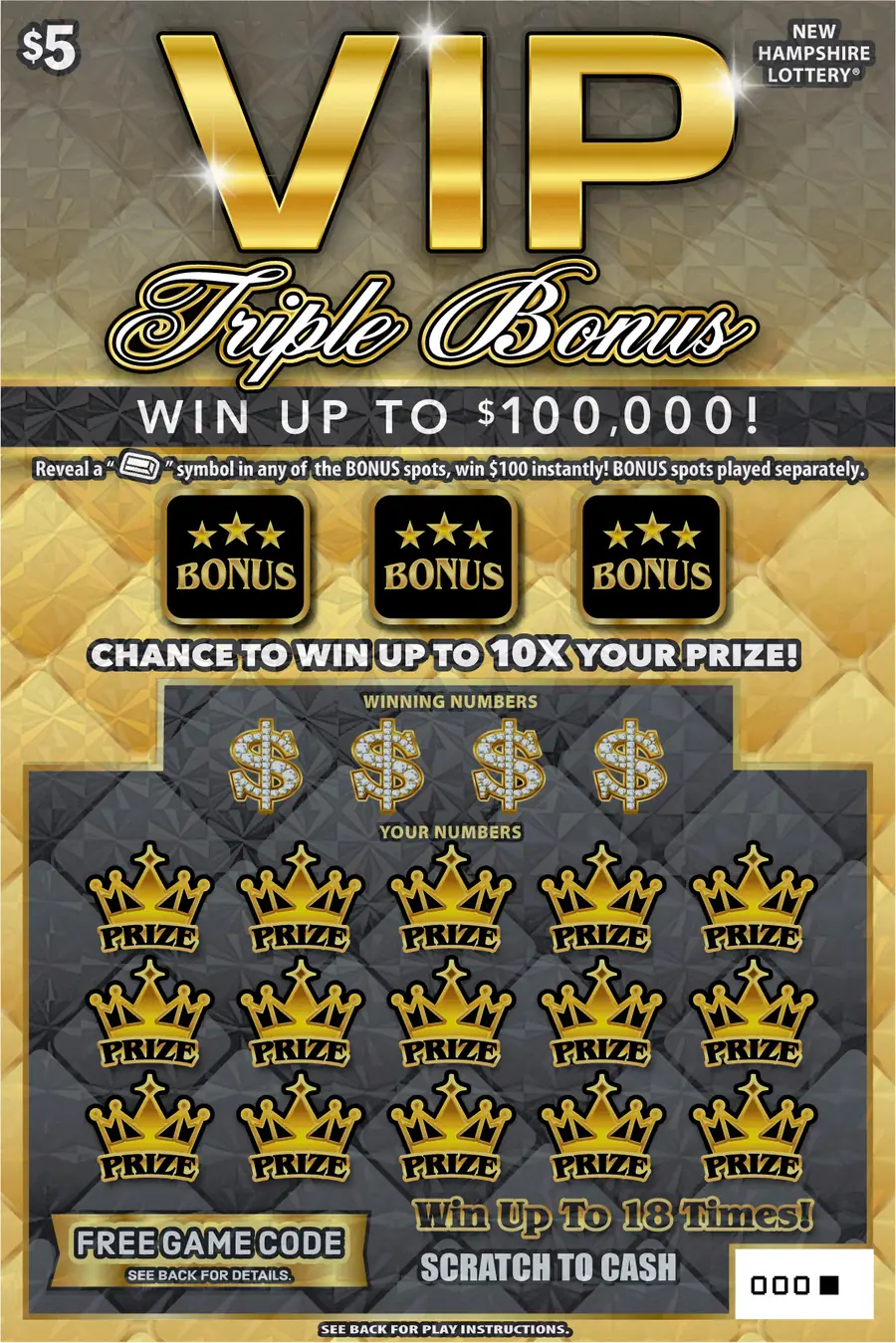 VIP Triple Bonus New Hampshire scratch game ticket