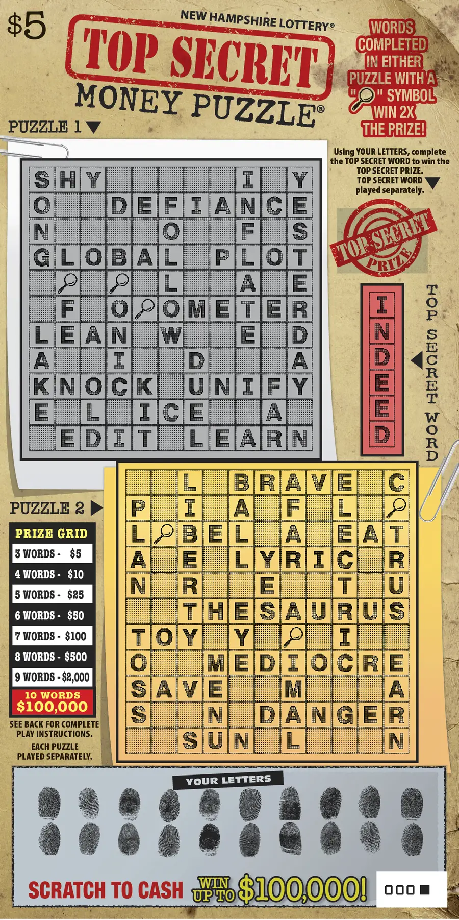 Top Secret Money Puzzle New Hampshire scratch game ticket