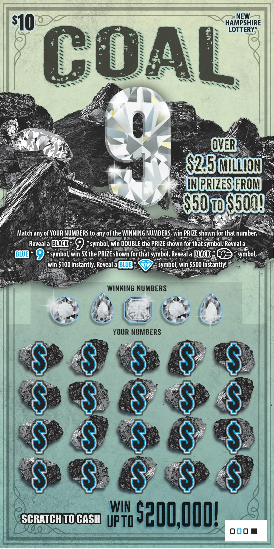 Coal 9 New Hampshire scratch game ticket