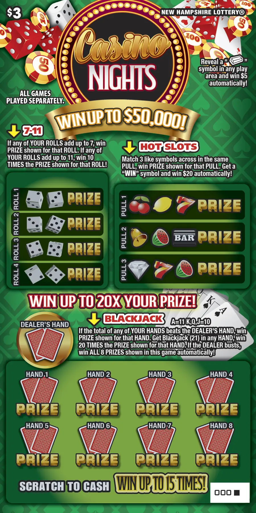 Casino Nights New Hampshire scratch game ticket