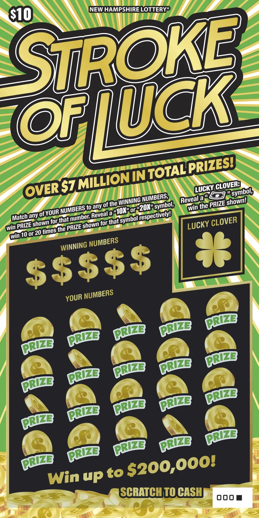 Stroke of Luck New Hampshire scratch game ticket
