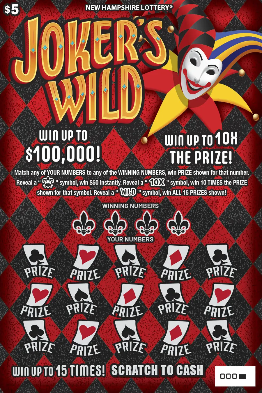 Joker's Wild New Hampshire scratch game ticket