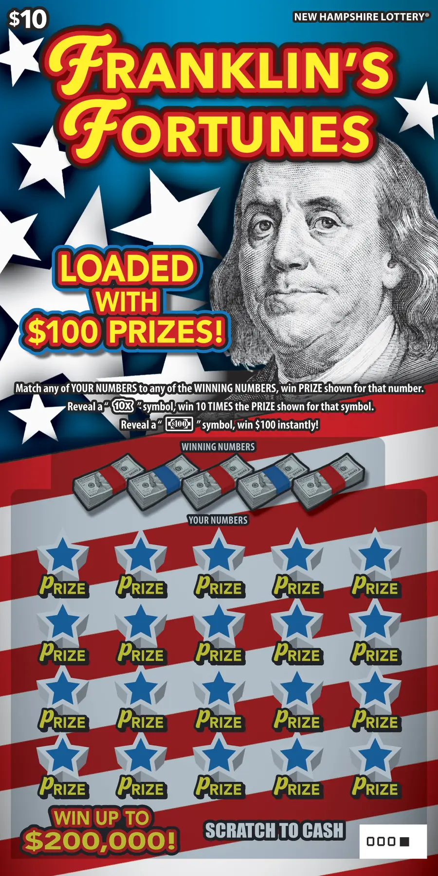 Franklin's Fortunes New Hampshire scratch game ticket