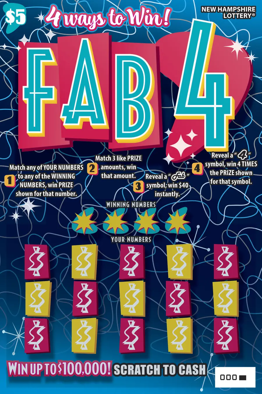 Fab 4 New Hampshire scratch game ticket