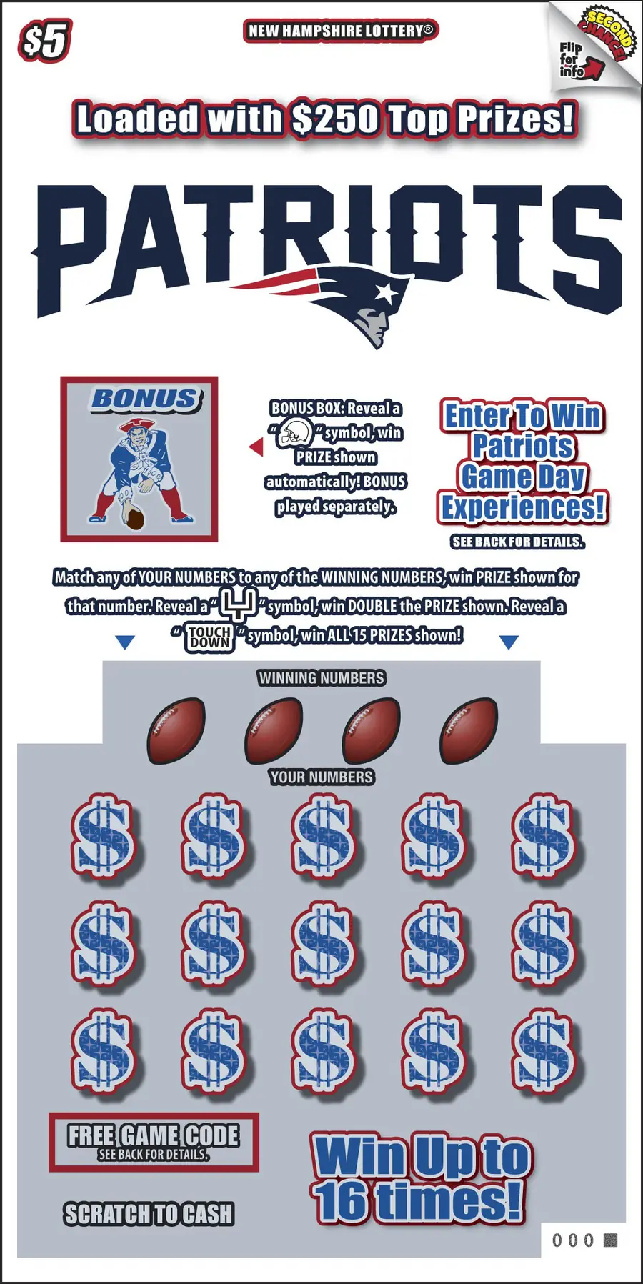 Patriots® New Hampshire scratch game ticket