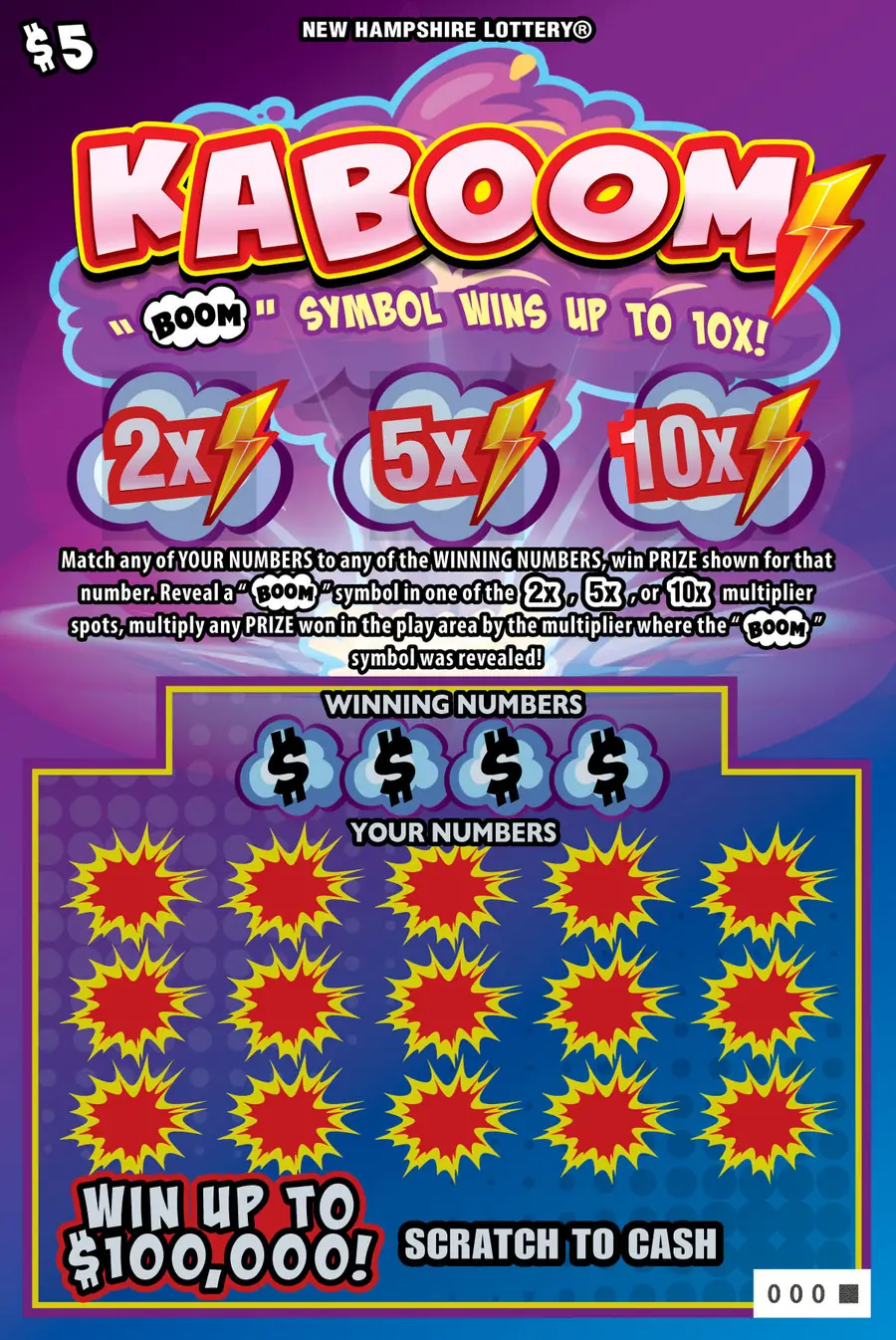 Kaboom New Hampshire scratch game ticket