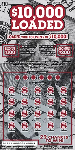 $10,000 Loaded New Jersey scratch-off ticket