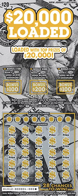 $20,000 Loaded New Jersey scratch-off ticket