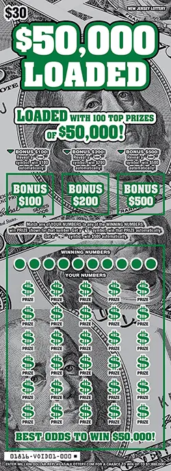 $50,000 Loaded New Jersey scratch-off ticket