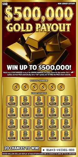 $500,000 Gold Payout New Jersey scratch-off ticket