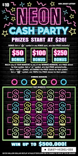 Neon Cash Party New Jersey scratch-off ticket