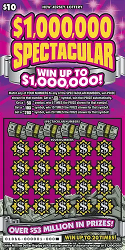 $1,000,000 Spectacular New Jersey scratch-off ticket