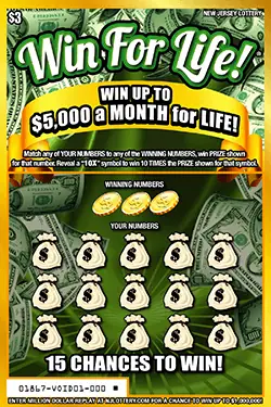Win For Life! New Jersey scratch-off ticket