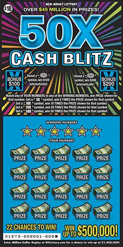 50X Cash Blitz New Jersey scratch-off ticket