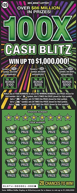 100X Cash Blitz New Jersey scratch-off ticket
