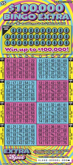 $100,000 Bingo Extra New Jersey scratch-off ticket