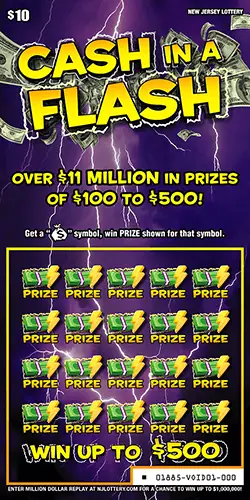 Cash In A Flash New Jersey scratch-off ticket