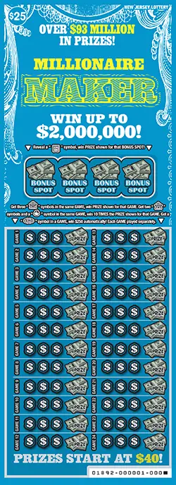Millionaire Maker New Jersey scratch-off ticket