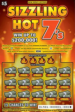 Sizzling Hot 7's New Jersey scratch-off ticket
