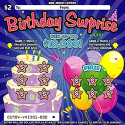 Birthday Surprise New Jersey scratch-off ticket