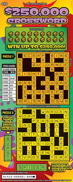 $250,000 Crossword New Jersey scratch-off ticket