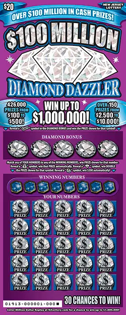 $100 Million Diamond Dazzler New Jersey scratch-off ticket