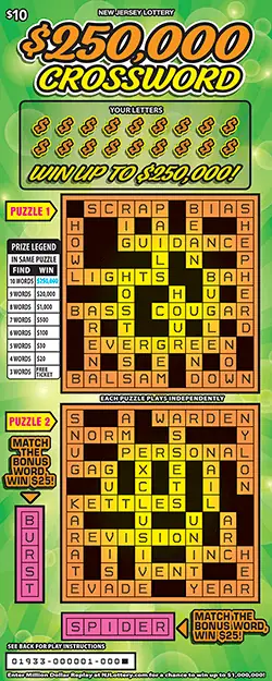 $250,000 Crossword New Jersey scratch-off ticket
