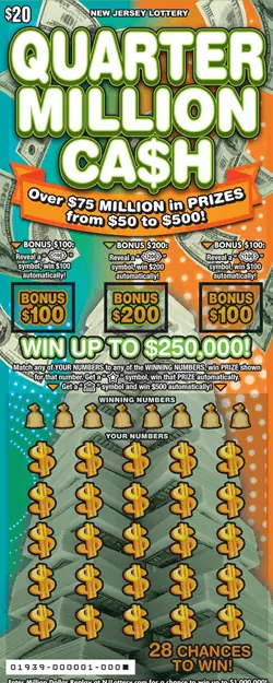 Quarter Million Ca$h New Jersey scratch-off ticket