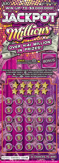Jackpot Millions New Jersey scratch-off ticket