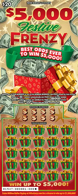 $5,000 Festive Frenzy New Jersey scratch-off ticket