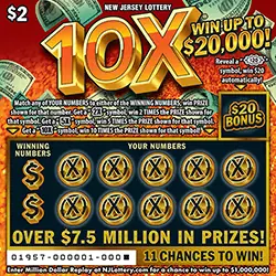 10X New Jersey scratch-off ticket