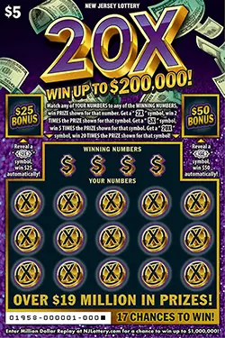 20X New Jersey scratch-off ticket
