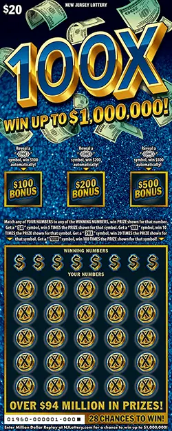 100X New Jersey scratch-off ticket