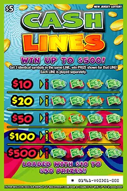 Cash Lines New Jersey scratch-off ticket