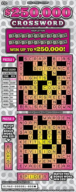 $250,000 Crossword New Jersey scratch-off ticket