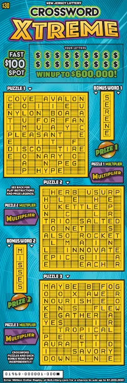 Crossword Xtreme New Jersey scratch-off ticket
