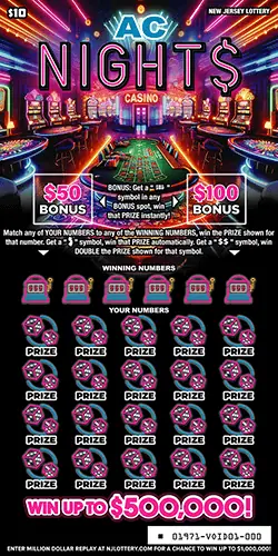 AC Night$ New Jersey scratch-off ticket