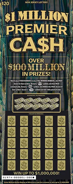 $1 Million Premier Ca$h New Jersey scratch-off ticket