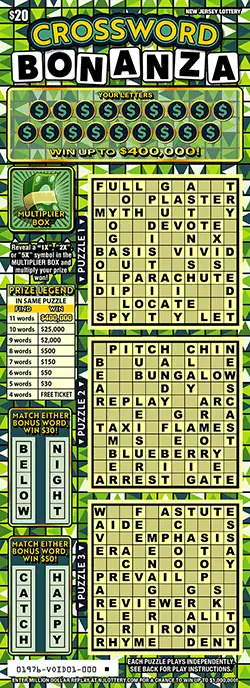 Crossword Bonanza New Jersey scratch-off ticket