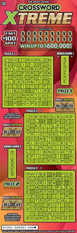 Crossword Xtreme New Jersey scratch-off ticket