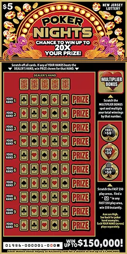 Poker Nights New Jersey scratch-off ticket